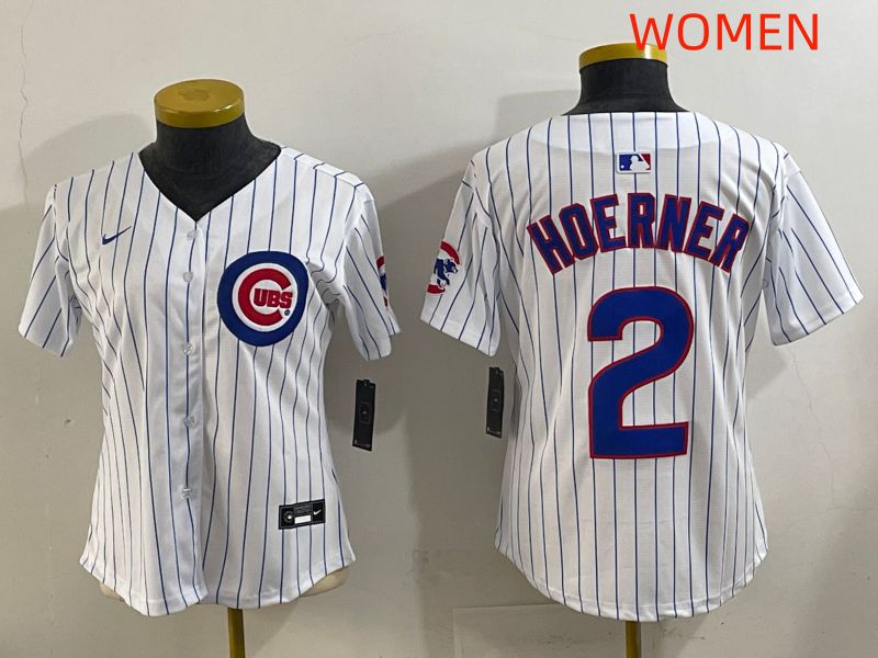 Women 2025 Chicago Cubs #2 Hoerner White Stripe Game Nike MLB Jersey style 5->women mlb jersey->Women Jersey